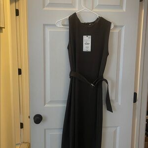 Chocolate brown Zara Sleeveless Dress with Belt